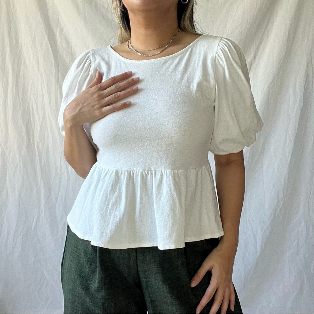 White puff sleeve top